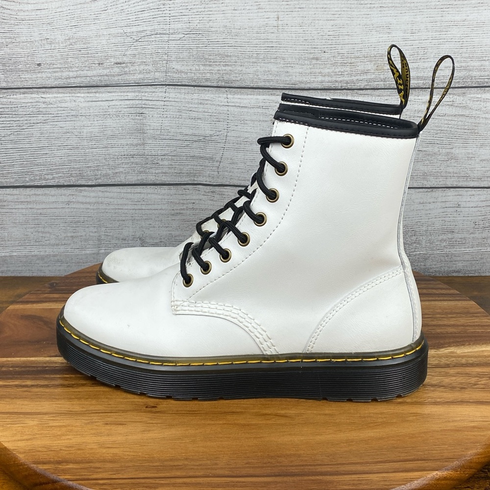 Dr Martens Zavala Combat Boots White Leather Lace Up Women’s Shoe Size 9